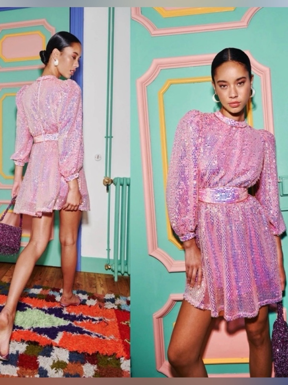NWT CeliaB Ezili Pink Sequin Sequin Mini Dress Size XS